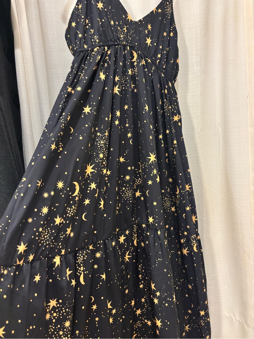 NWOT Black Maxi Dress with Gold Star/Moon Print - Picture 4 of 6